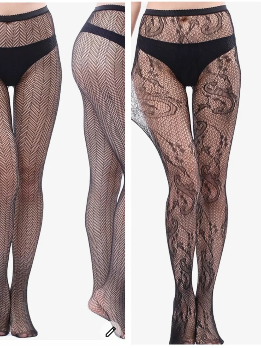 Black Lace Patterned Fishnet Tights for Women
